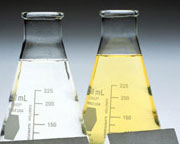 Conical flasks containing liquid